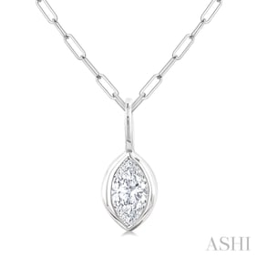 0.21 ctw Marquise Diamond Bezel Set 14K White Gold Pendant Necklace
