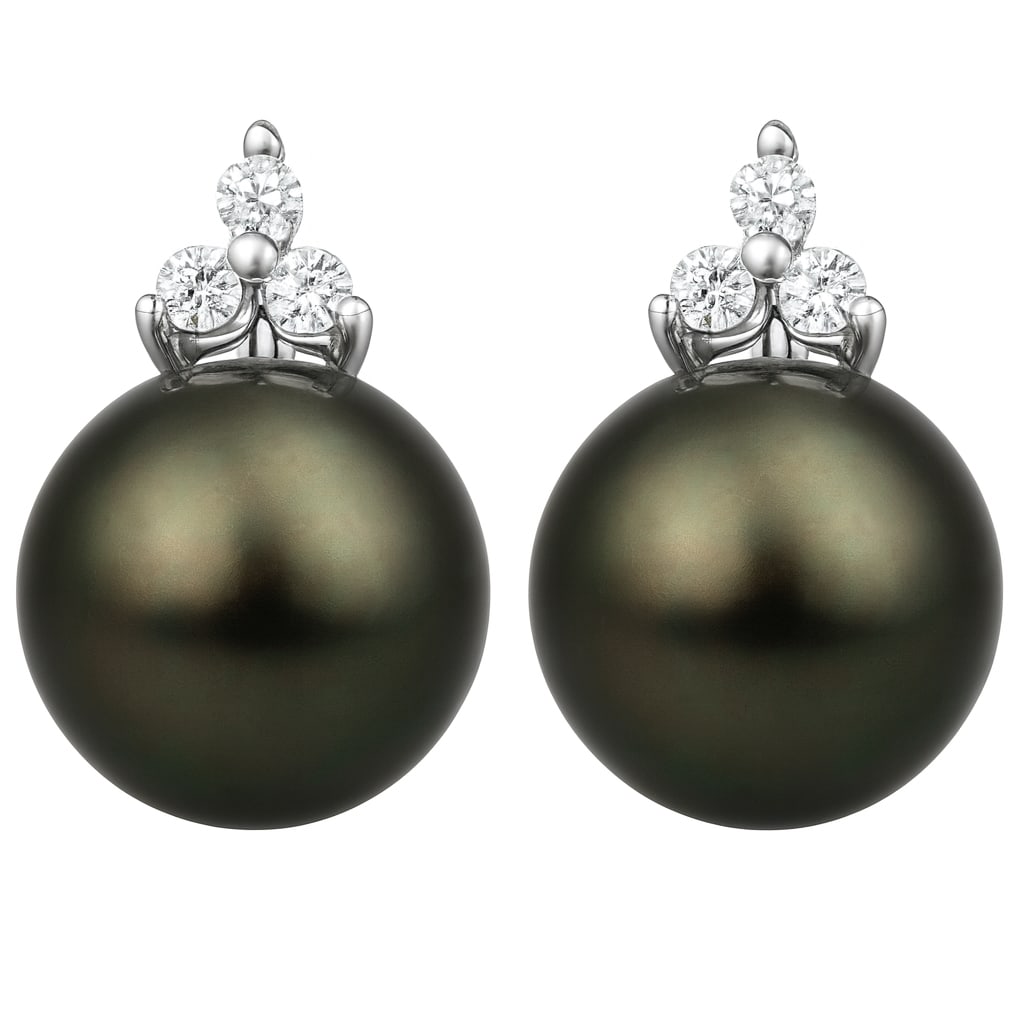 14K White Gold Pearl & Diamond Stud Earrings with Rhodium Plating: A harmonious blend of elegance and sophistication, this exquisite pair of stud earrings features lustrous pearls as the centerpiece, accentuated by sparkling diamonds. The pearls are complemented by r