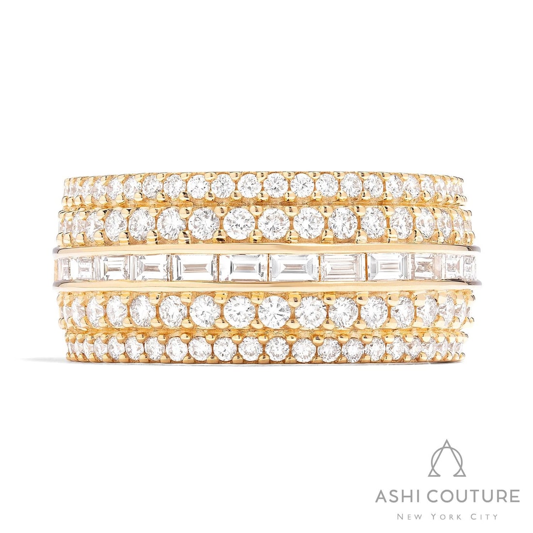 1.75 ctw Baguette and Round Diamond Wide Band 18k Yellow Gold Ring (1 of 3)