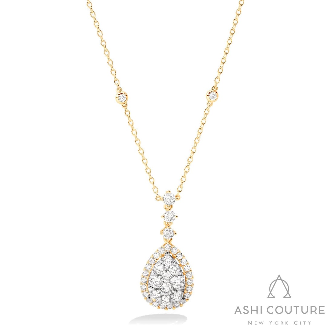 Fiori Pear Drop Cluster 2.35 ctw White Diamond 18K Yellow & White Gold Pendant (1 of 3)