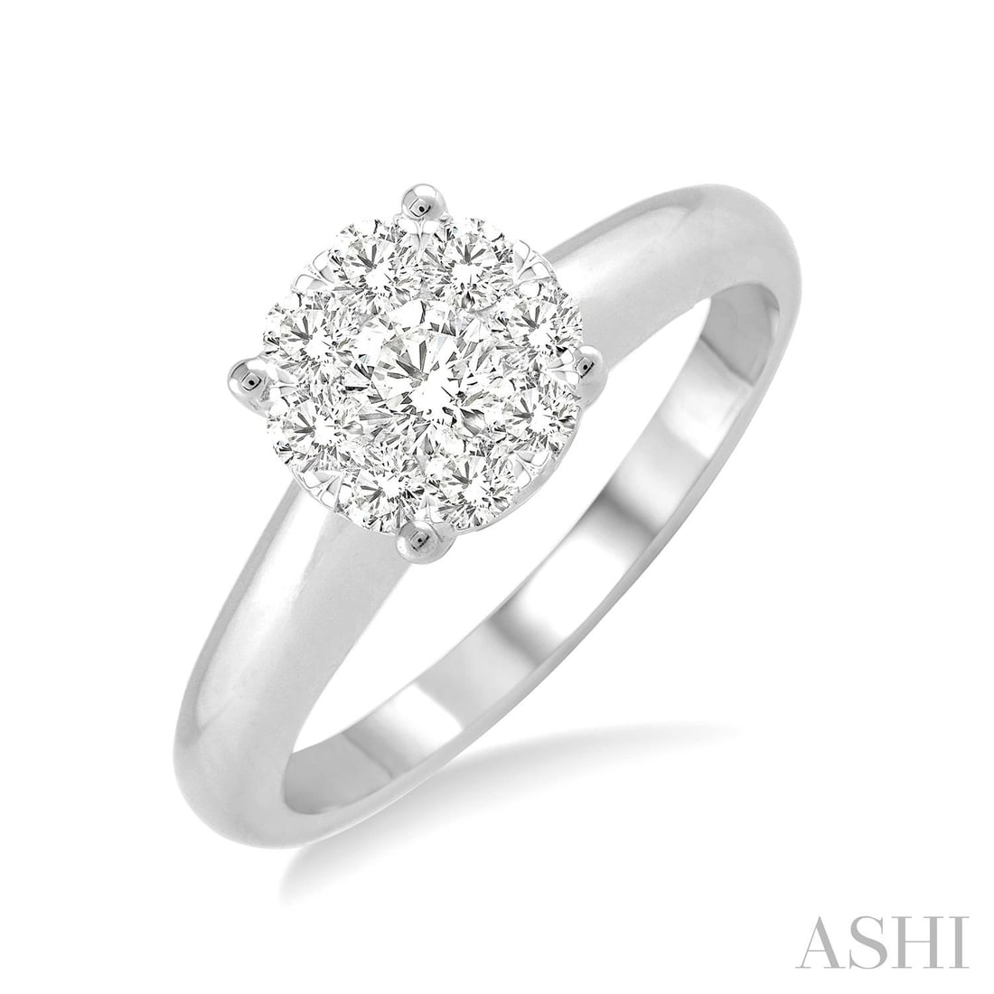 0.12 ctw Cluster White Diamond 14K White Gold Ring: Rare and radiant, this stunning Cluster ring featuring White Diamond offers a touch of the extraordinary. A detailed Cluster gallery secures the stones, rendered in 2.2 grams of lustrous 14K White Gol