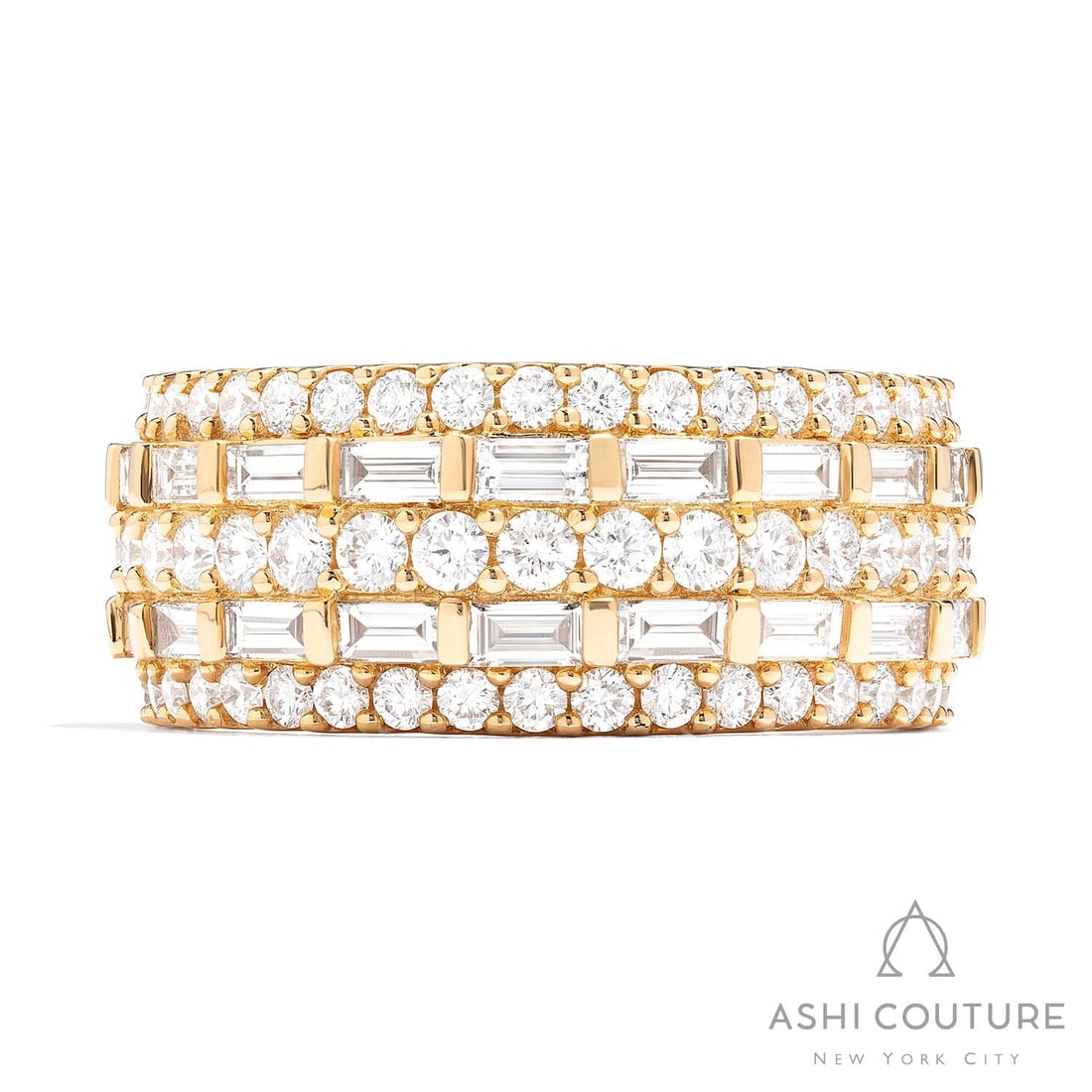 2.22 ctw Diamond 5-Row Band Ring 18k Yellow Gold: Retail Value: $15,750 Exuding opulence and grace, this magnificent 5-Row Band ring featuring White Diamond is crafted for the distinguished. Expertly mounted in a Multi-Row Band setting, the ring is c