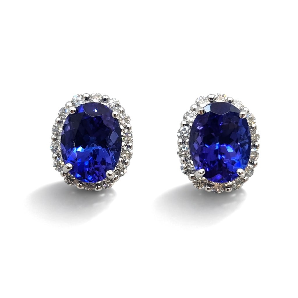 3.78ct Tanzanite and 0.48ctw Diamond 14K White Gold Stud Earrings (1 of 3)