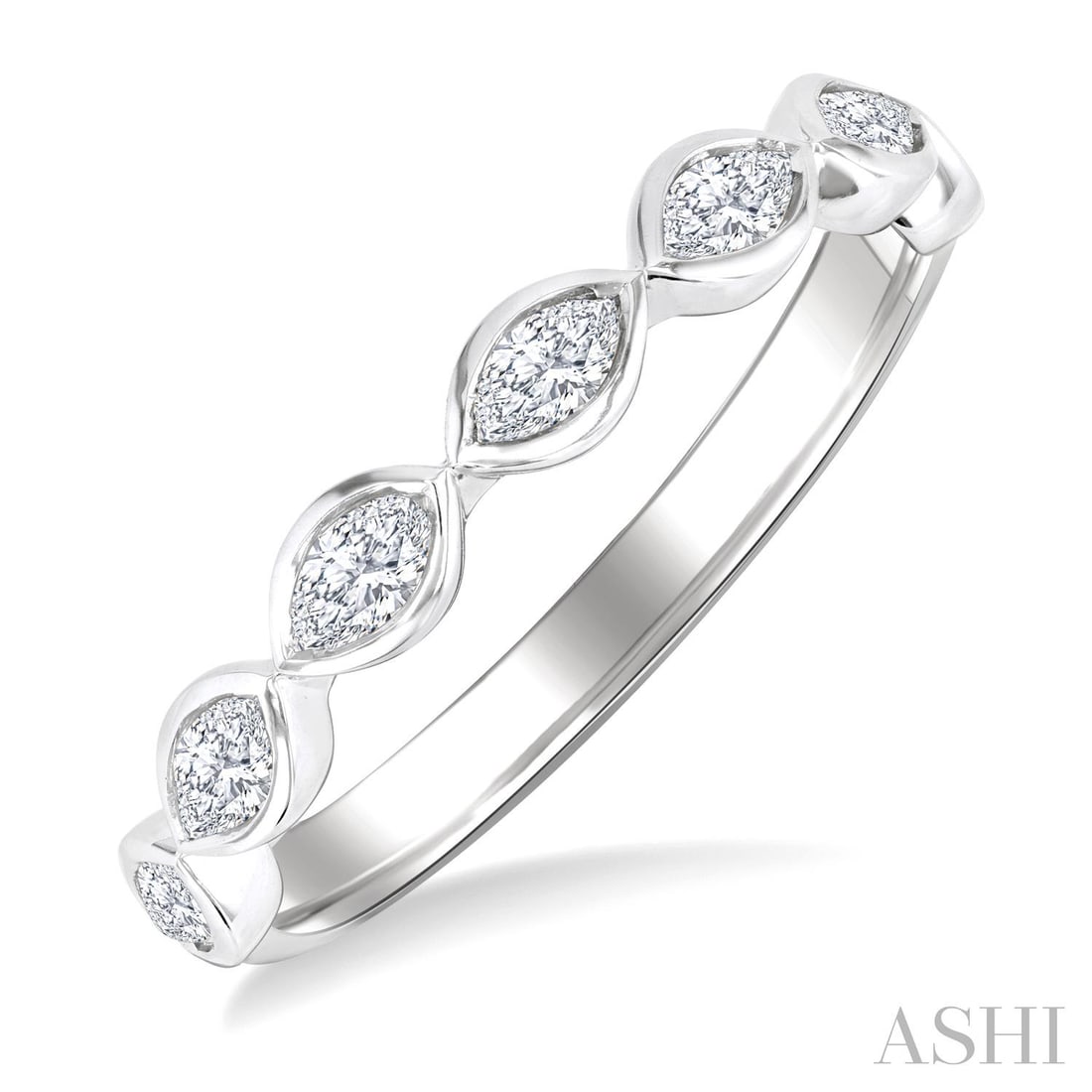0.7 ctw East-West Set Marquise Diamond Stackable Band 14K White Gold Ring: Rare and radiant, this magnificent East-West Set Marquise ring featuring White Diamond offers a touch of the extraordinary. A detailed Bezel gallery secures the stones, rendered in 2.55 grams of lustr