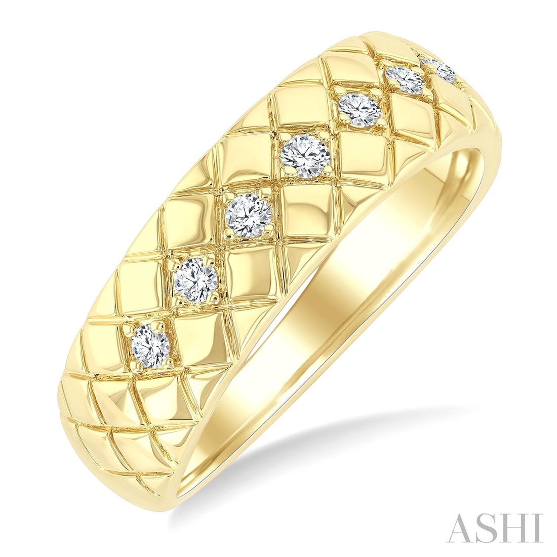 0.15 ctw White Diamond 10K Yellow Gold Band Ring: Exuding opulence and grace, this elegant Bold Diagonal Crisscross band ring featuring White Diamond is crafted for the distinguished. Crafted with precision, the Integrated Band Setting setting is sea