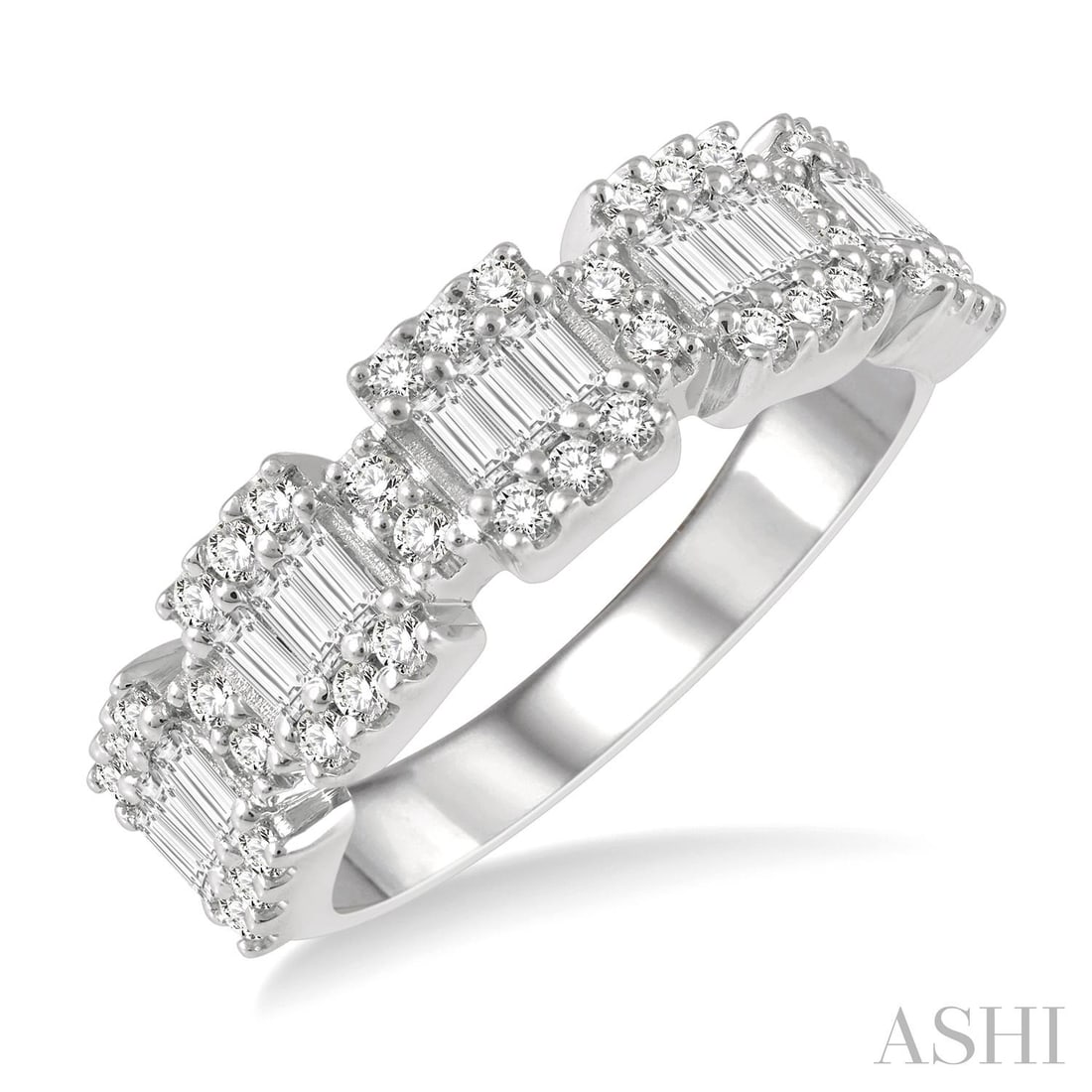 0.75 ctw Diamond Baguette and Round Fusion 14K White Gold Ring: Timeless and sophisticated, this magnificent Fusion ring featuring Natural Diamonds radiates enduring beauty. Securely held in a classic Cluster design, the ring is forged from 4.0 grams of high-polis