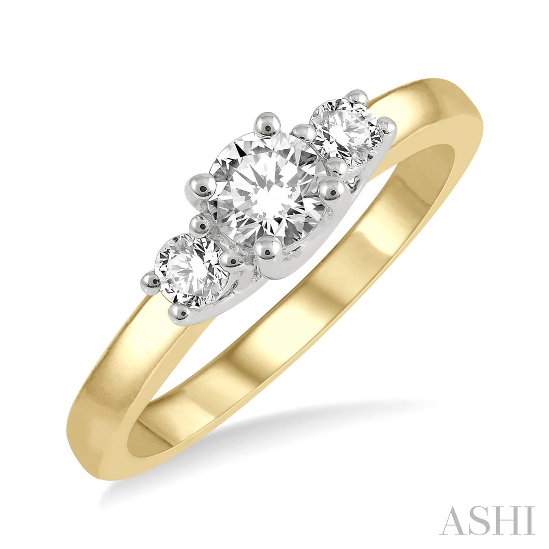 0.51 ctw Diamond Three-Stone 14K Yellow & White Gold Ring: Epitomizing grandeur, this magnificent Three-Stone ring featuring White Diamond stands as a beacon of refined taste. Crafted with precision, the Three-Stone setting is seamlessly integrated into 3.5 g