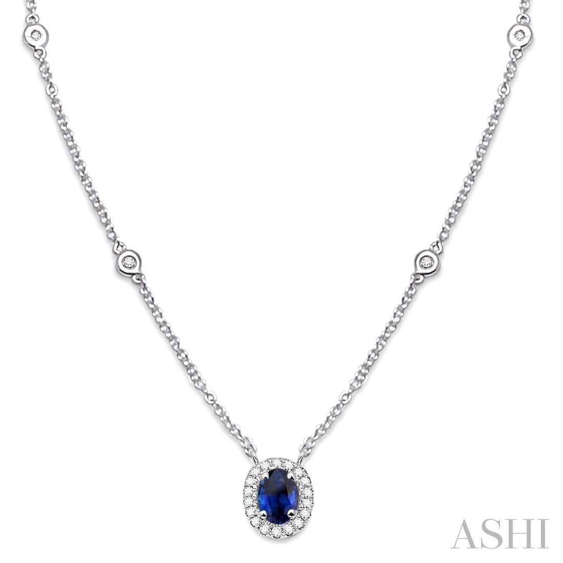 6x4mm Blue Sapphire and 0.16 ctw Diamond 14K White Gold Necklace: A testament to superior craftsmanship, this stunning Halo necklace featuring Blue Sapphire, White Diamond is unparalleled. Crafted with precision, the Halo setting is seamlessly integrated into 0.95 g