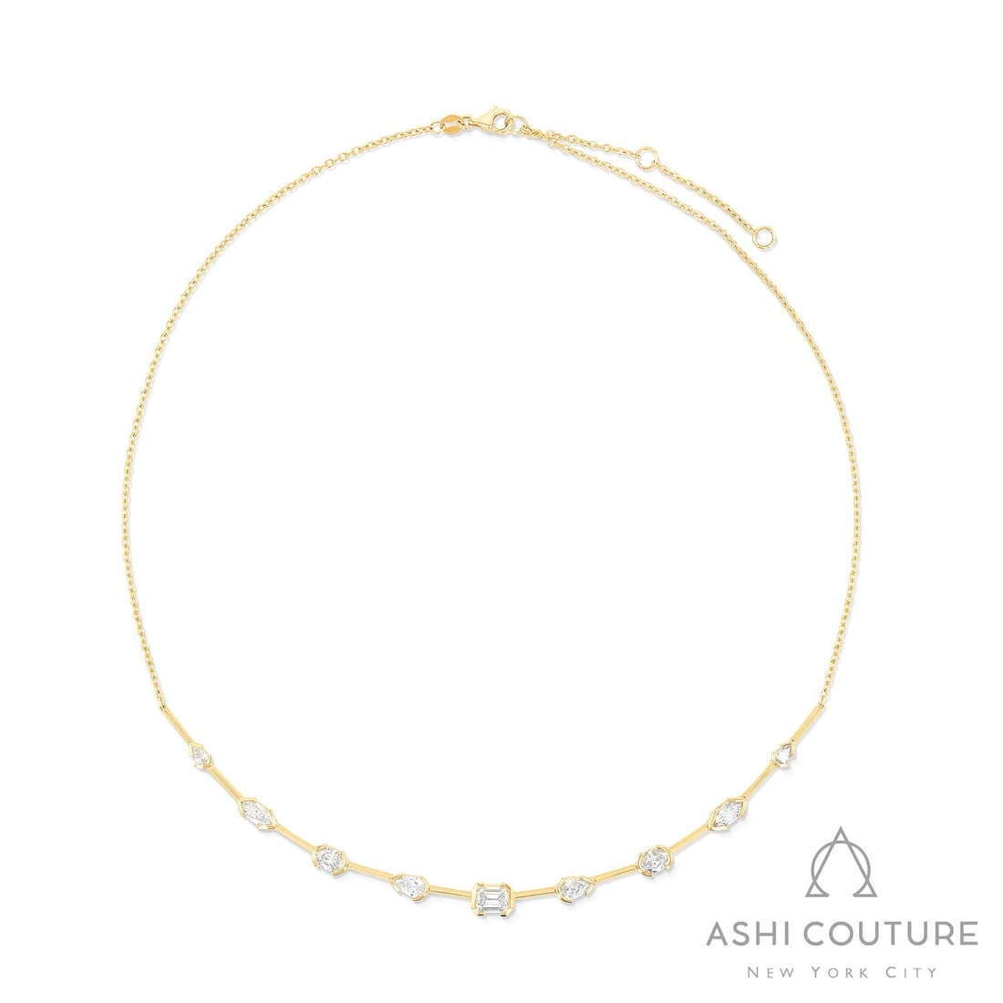 2.68 ctw Multishape Diamond Bar 18K Yellow Gold Necklace: Timeless and sophisticated, this breathtaking Bar necklace featuring Natural Diamonds radiates enduring beauty. Securely held in a classic Bar design, the necklace is forged from 6.3 grams of high-pol