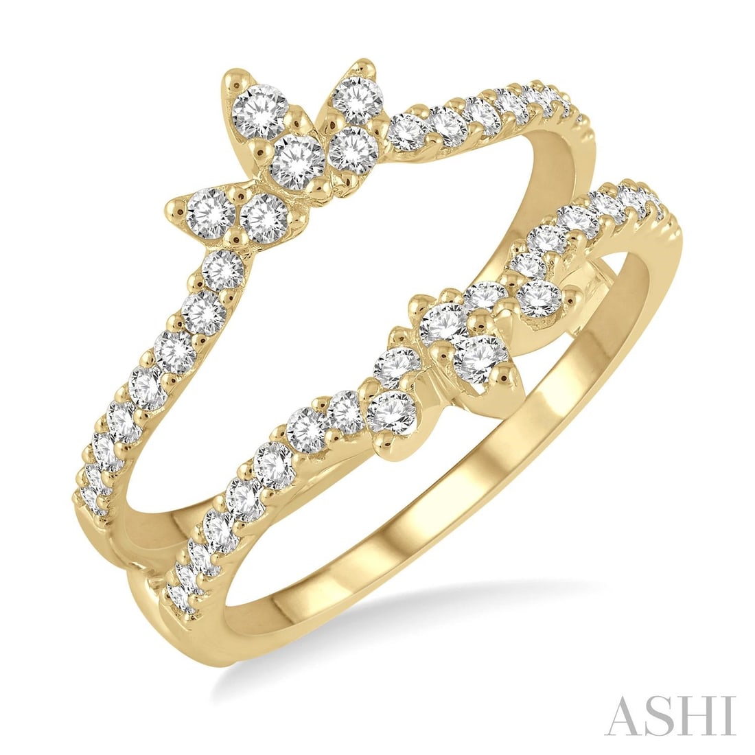 0.58 ctw White Diamond 14K Yellow Gold Insert Ring: A symphony of light and color, this stunning Lotus Center ring featuring Natural Diamonds embodies the pinnacle of luxury. Expertly mounted in an Insert/Enhancer setting, the ring is crafted in 3.25 g