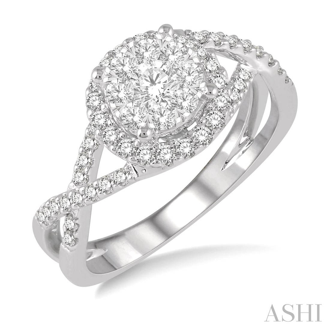 0.72 ctw Cluster Round Cut Diamond Engagement 14K White Gold Ring: Timeless and sophisticated, this magnificent Cluster/Halo ring featuring Natural Diamonds radiates enduring beauty. Expertly mounted in a Cluster/Halo setting, the ring is crafted in 4.55 grams of sol