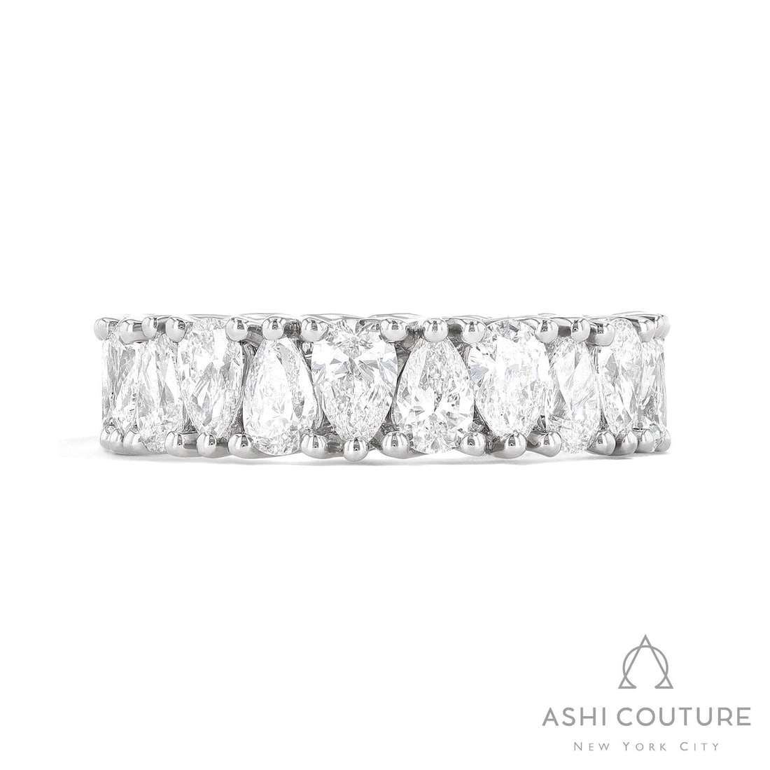 4.4 ctw Pear Diamond Duchess Eternity Band Platinum Ring: Exuding opulence and grace, this exquisite Eternity Band ring featuring White Diamond is crafted for the distinguished. A detailed Eternity Band gallery secures the stones, rendered in 6.0 grams of lu