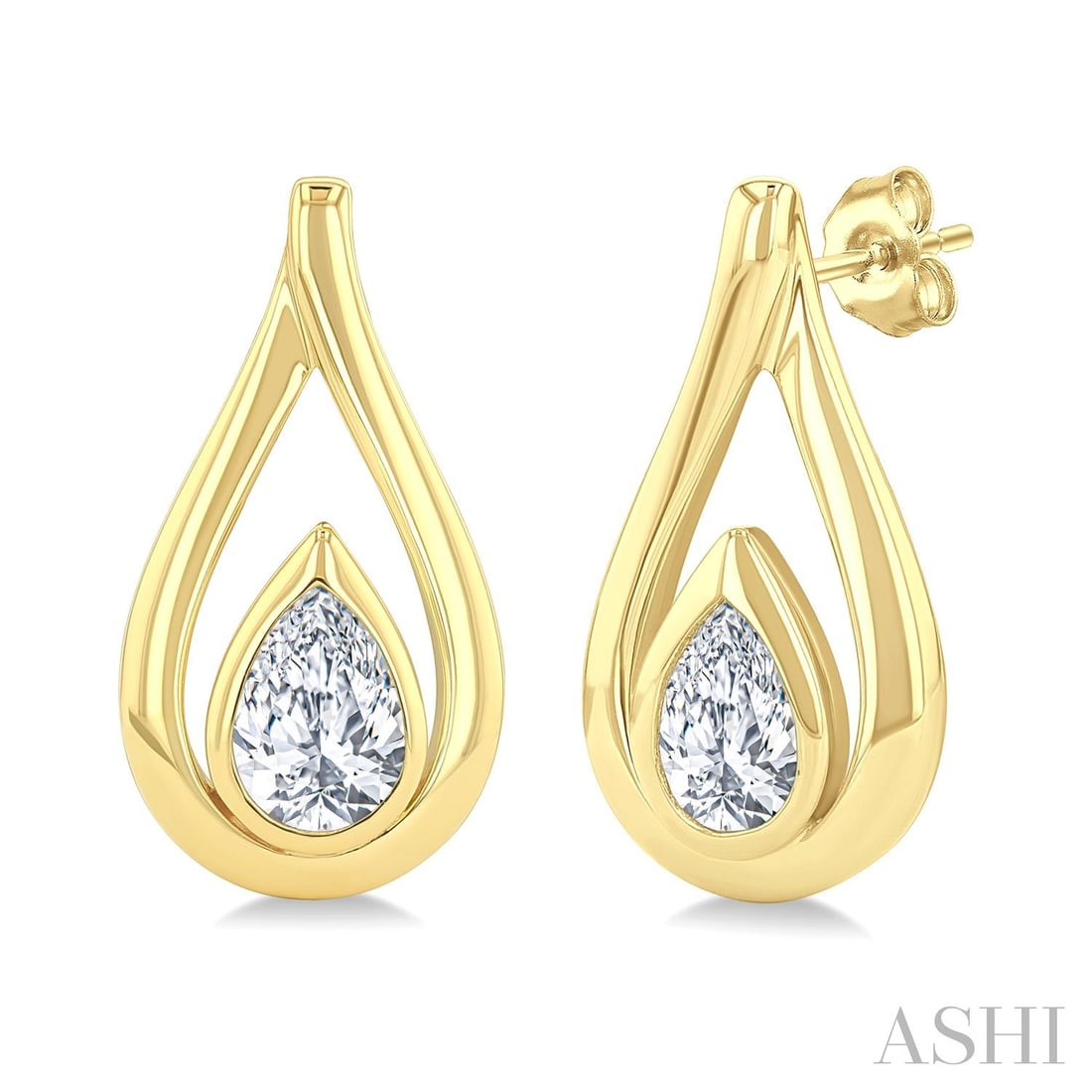 0.50 ctw Pear Cut Diamond Nested Tear Drop 14K Yellow Gold Earrings: Defining modern elegance, this elegant Nested Tear Drop pair of earrings featuring White Diamond captures the essence of style. Expertly mounted in a Bezel setting, the earrings are crafted in 2.25 gr