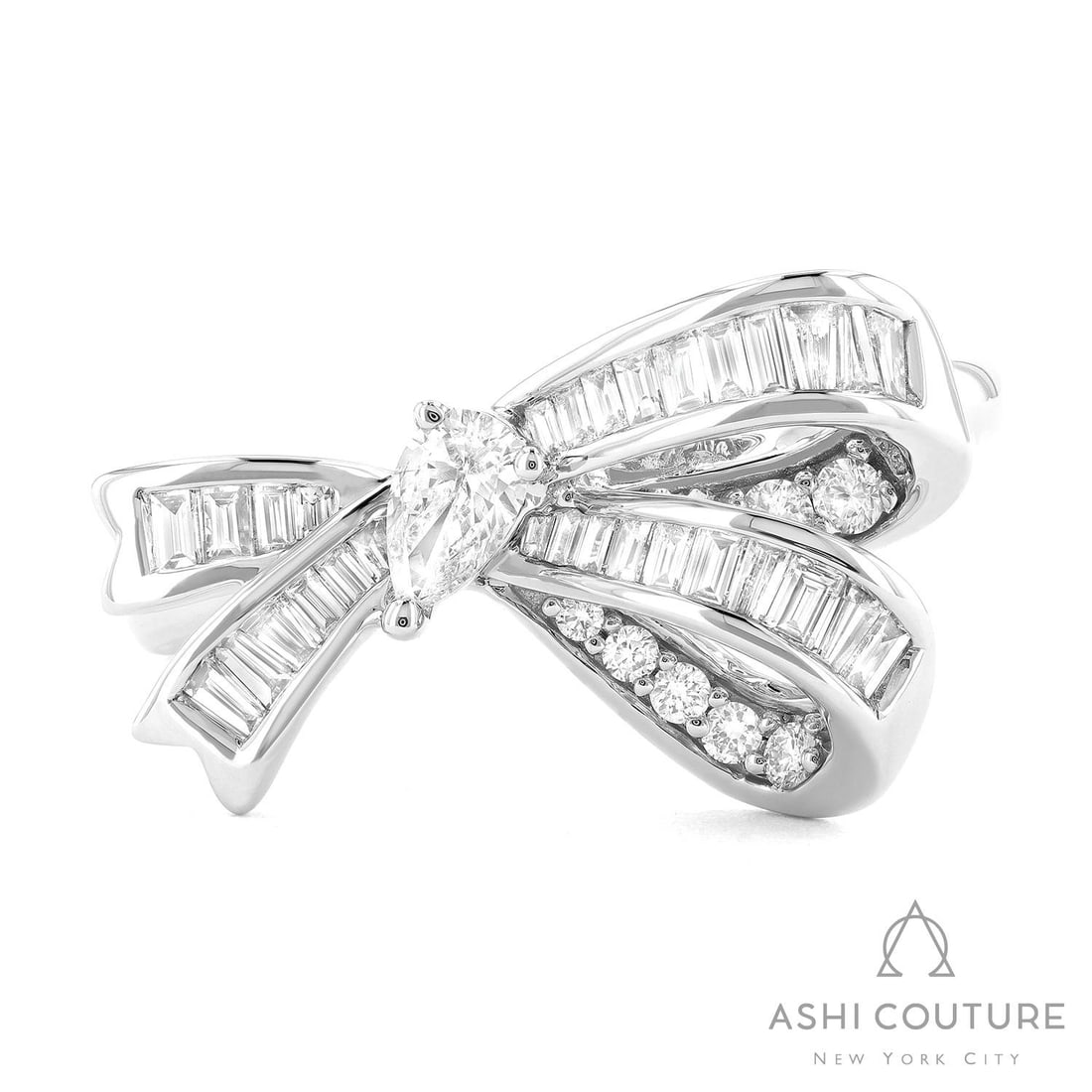 0.72 ctw Diamond Bow Motif 18K White Gold Ring: Epitomizing grandeur, this breathtaking Bow Motif ring featuring Natural Diamonds stands as a beacon of refined taste. Showcasing the gems in a Bow Motif arrangement, the ring consists of 6.25 grams o
