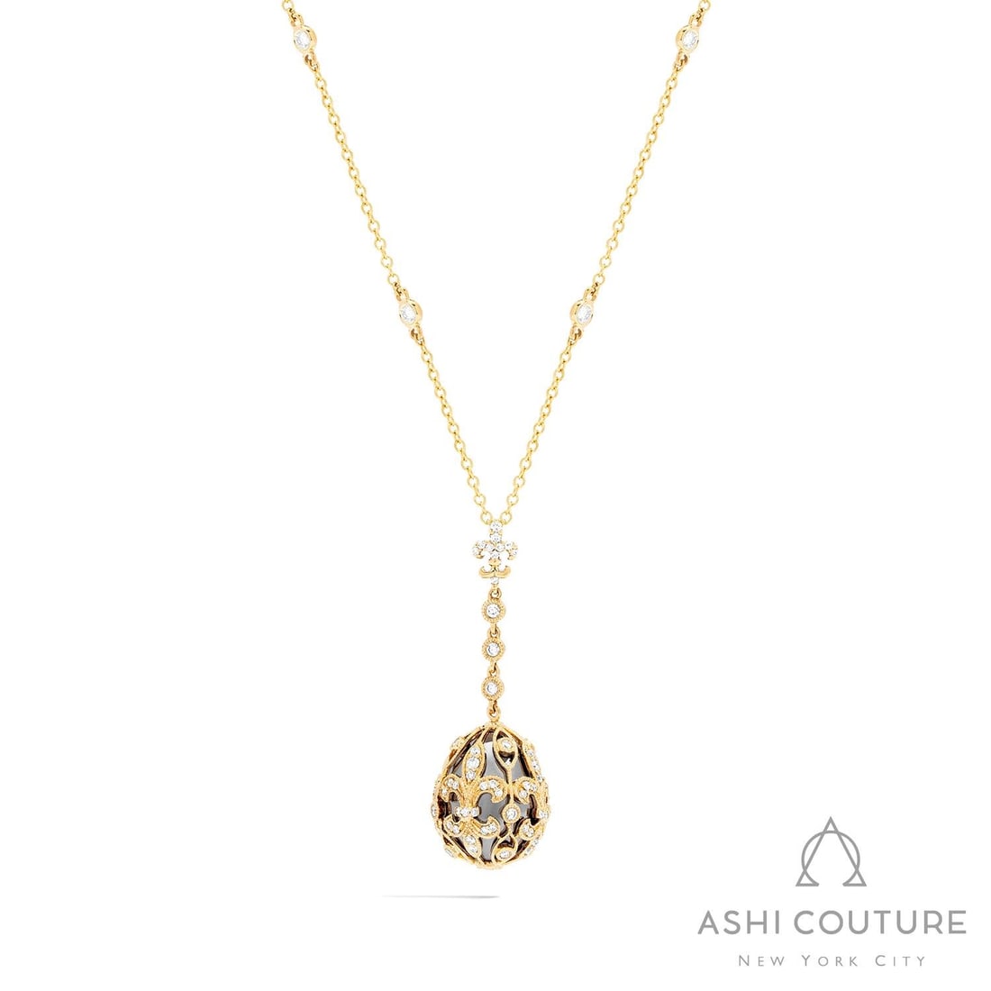 0.79 ctw Diamond Mademoiselle Egg 18K Yellow & White Gold Pendant Necklace: A vision of luxury, this exquisite Egg necklace featuring White Diamond defines sophistication. The gemstones are nestled within a Cluster framework, supported by a substantial 6.0 grams 18K Yellow & 