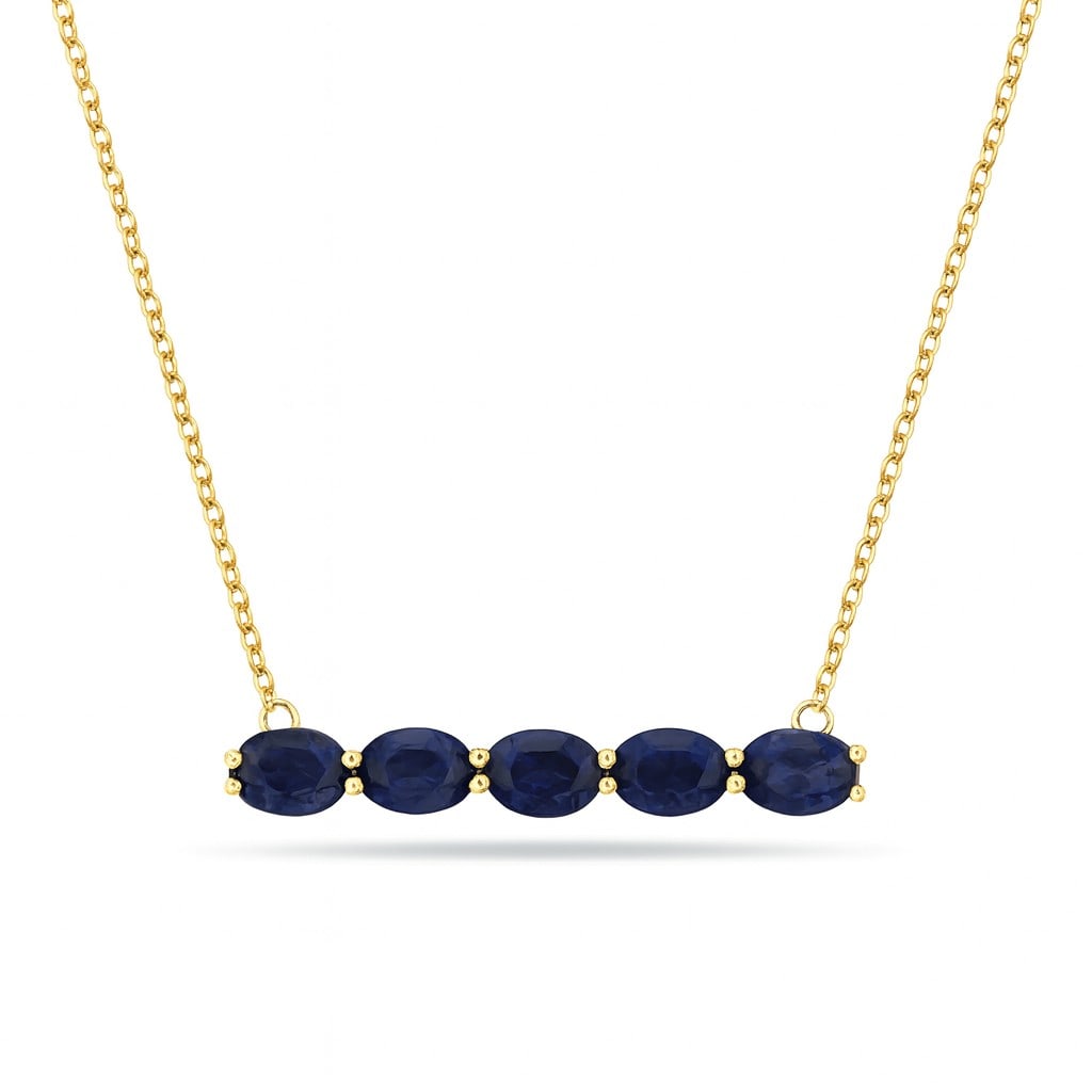 2.83ctw Blue Sapphire 14K Yellow Gold Pendant: Defining modern elegance, this stunning Straight Line Horizontal pendant featuring Blue Sapphire captures the essence of style. Expertly mounted in a Straight Line Bar setting, the pendant is crafted 