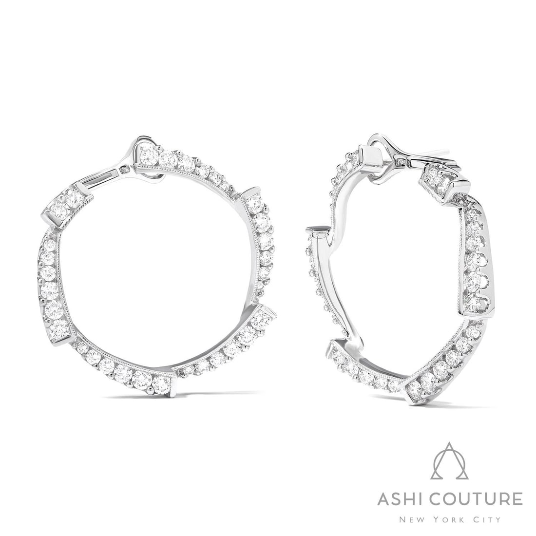 2.53 ctw White Diamond Swirl Hoop 18K White Gold Earrings: Epitomizing grandeur, this breathtaking Swirl Hoop pair of earrings featuring White Diamond stands as a beacon of refined taste. A detailed Shared Prong gallery secures the stones, rendered in 11.0 g 