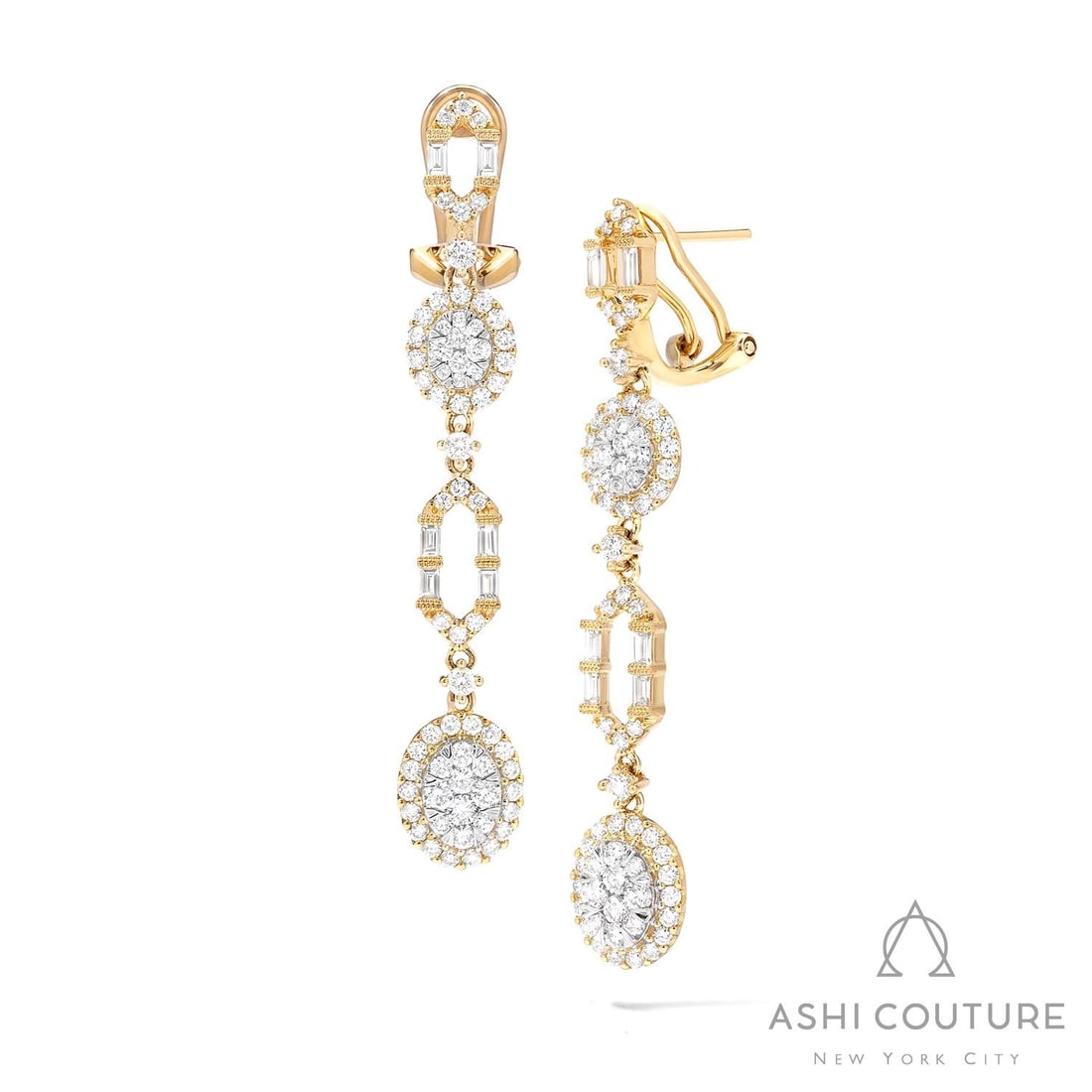 2.02 ctw Diamond Fiori Vintage Drop Cluster 18K Yellow & White Gold Earrings: Captured in a moment of brilliance, this breathtaking Fiori Vintage Drop Cluster pair of earrings featuring White Diamond speaks to the connoisseur. Securely held in a classic Drop design, the earring