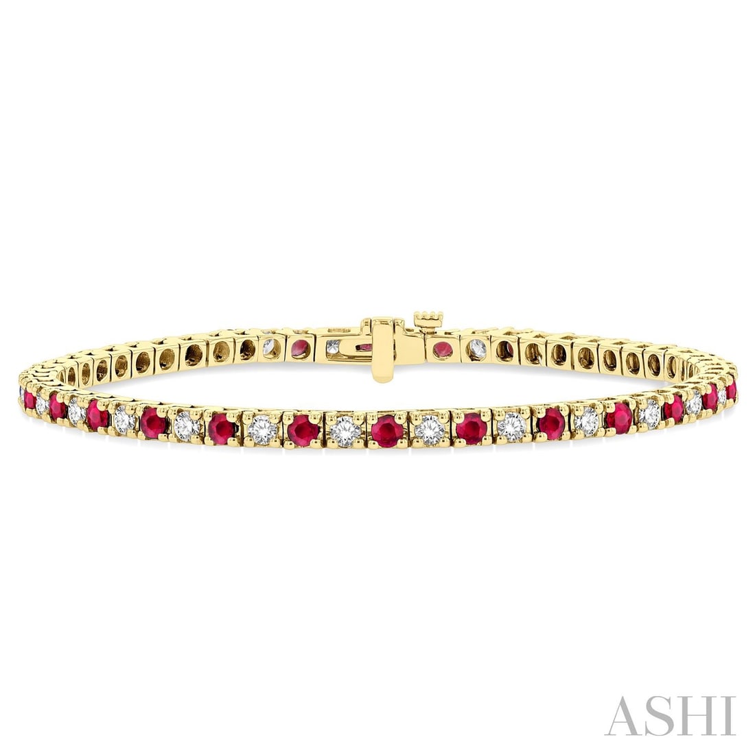 2.5mm Ruby and 1.54 ctw Diamond 14k Yellow Gold Tennis Bracelet (1 of 3)