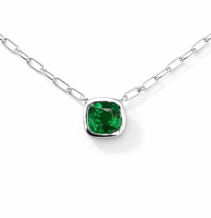 2.03ctw Square Cushion Tsavorite Bezel 18K White Gold Pendant: An exquisite masterpiece of haute joaillerie, this magnificent Bezel pendant featuring Tsavorite is a true treasure. Crafted with precision, the Bezel setting is seamlessly integrated into 4.58 grams 