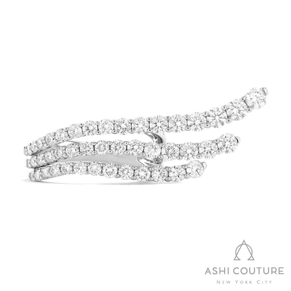 Sculptural 2.29 ctw Diamond Waved Statement 18k White Gold Ring (1 of 3)