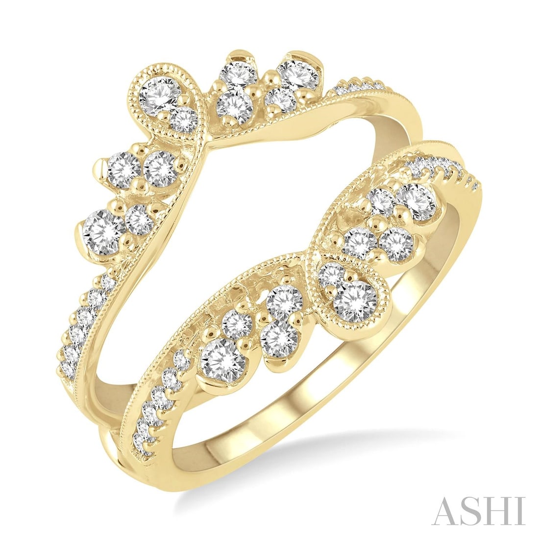 0.57 ctw Milgrain Twist Diamond Insert Ring 14K Yellow Gold: An exquisite masterpiece of haute joaillerie, this exquisite Milgrain Twist ring featuring White Diamond is a true treasure. Crafted with precision, the Insert/Guard Ring setting is seamlessly integra