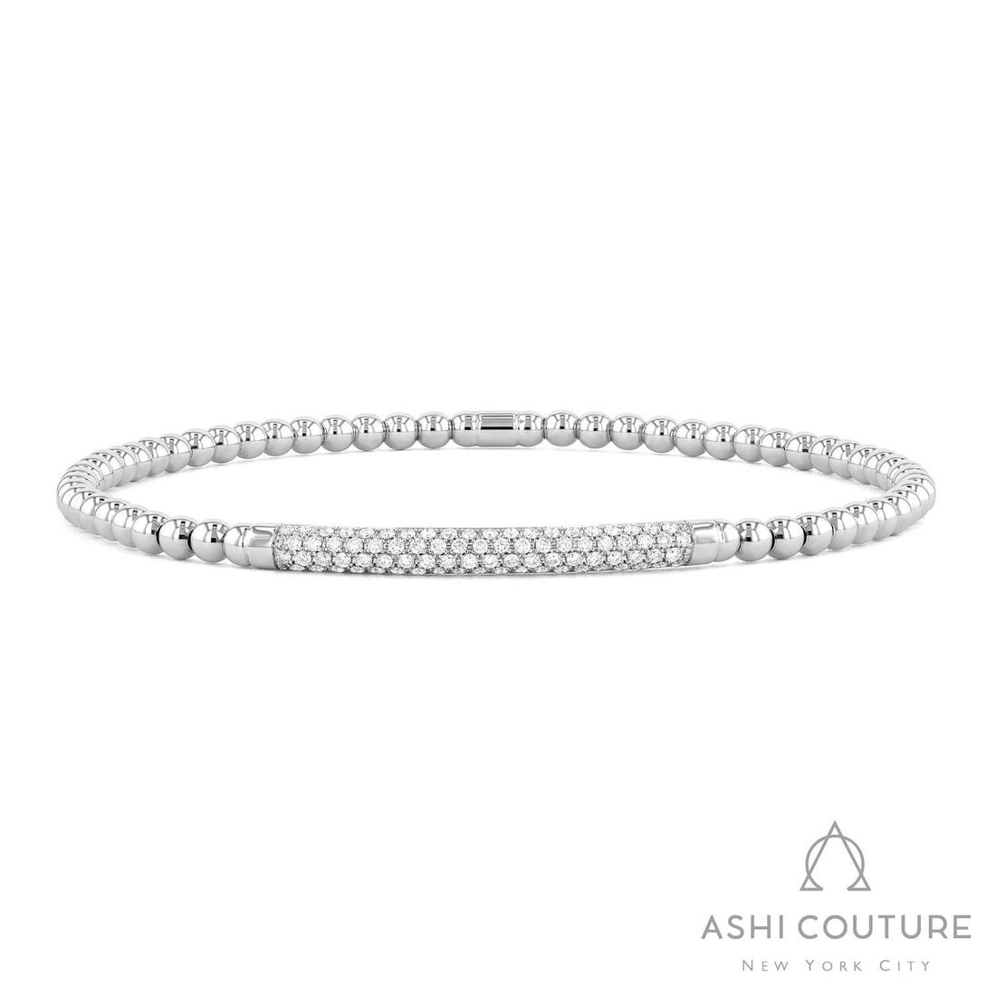 0.56 ctw Diamond Pave Bar Stretch 18K White Gold Bracelet (1 of 2)