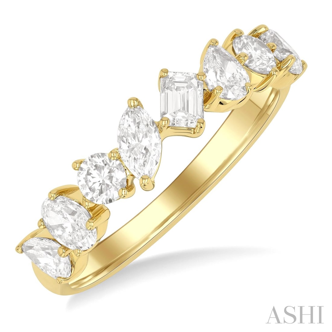 1.12 ctw Mixed Shape Diamond Fashion Band 14K Yellow Gold: Epitomizing grandeur, this magnificent Mixed Shape ring featuring White Diamond stands as a beacon of refined taste. A detailed Fashion Band gallery secures the stones, rendered in 2.55 grams of lustr