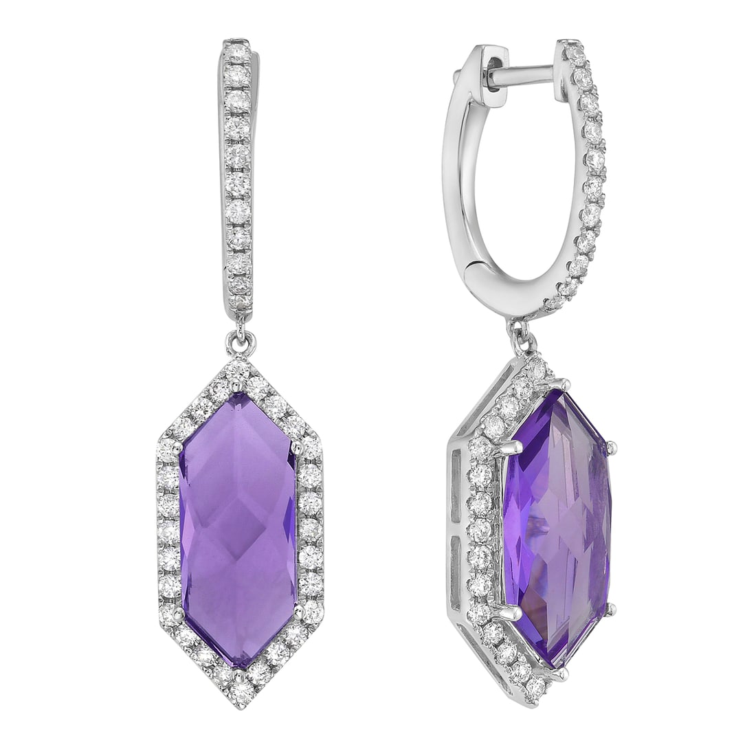 14k White Gold Earrings with 4.51ct Amethyst & Diamond Halo (1 of 2)