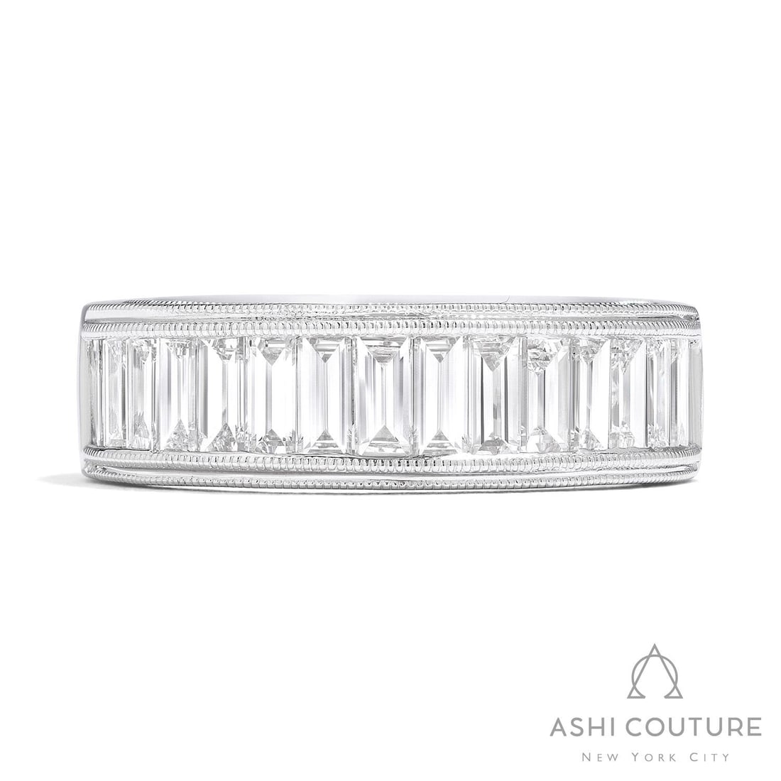 1.40 ctw Baguette Diamond Channel Set 18k White Gold Band Ring: Retail Value: $13,095 A vision of luxury, this exquisite Baguette Band ring featuring White Diamond defines sophistication. Crafted with precision, the Channel setting is seamlessly integrated into 6.
