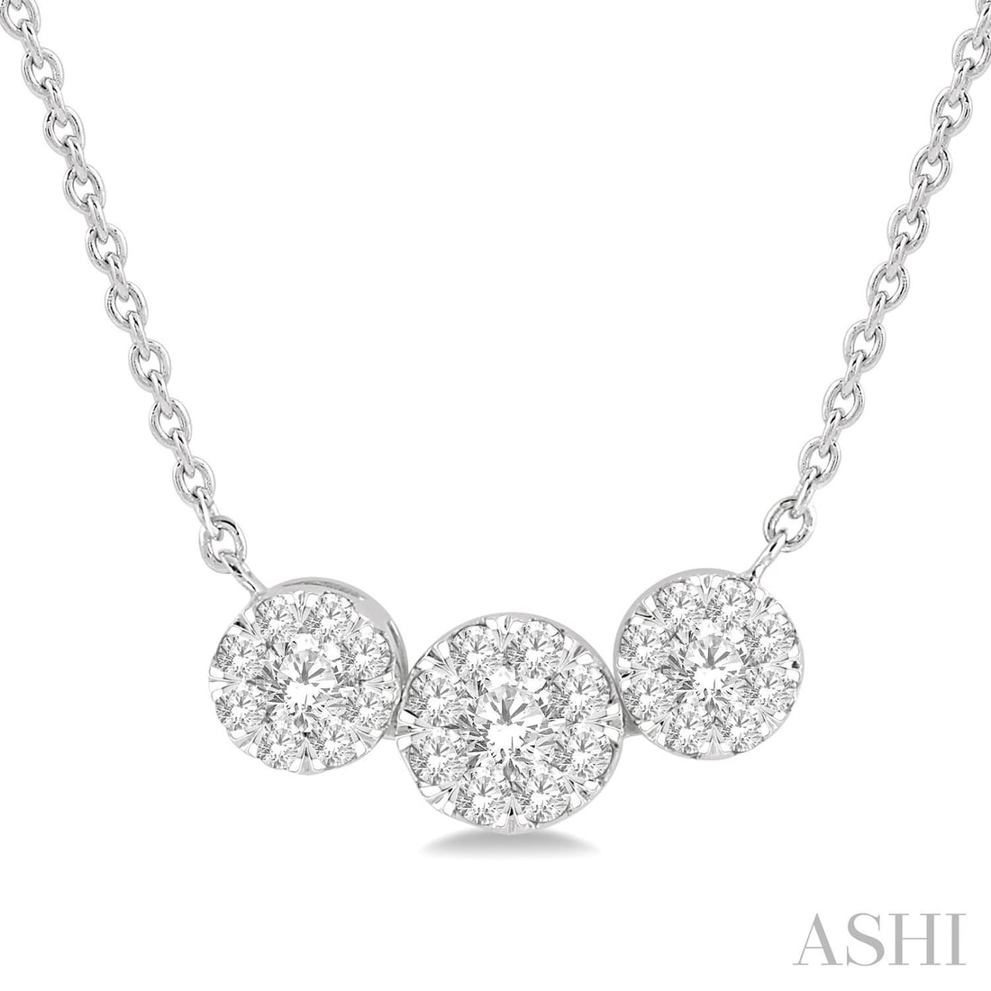 0.35 ctw White Diamond Three-Stone Cluster 14K White Gold Pendant Necklace (1 of 3)