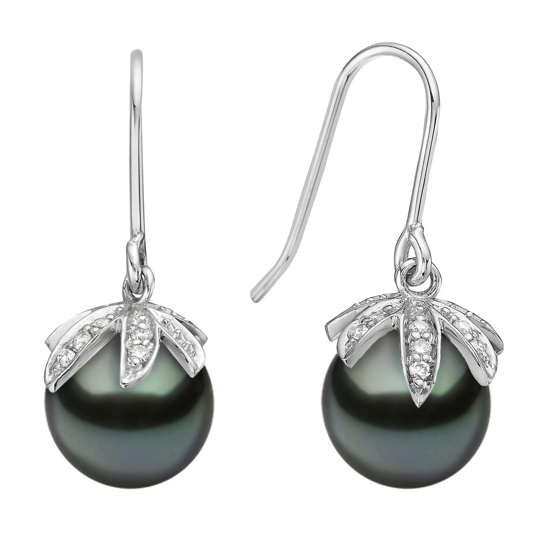 14K White Gold Black Pearl Earrings with Diamond Accents (1 of 2)