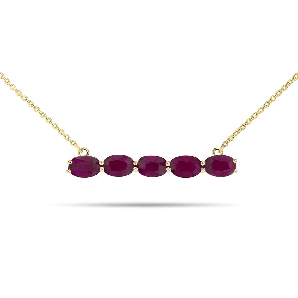2.04ct Oval Ruby Straight Line 14K Yellow Gold Pendant: Captured in a moment of brilliance, this exquisite Straight Line pendant featuring Ruby speaks to the connoisseur. The gemstones are nestled within a Straight Line framework, supported by a substantia