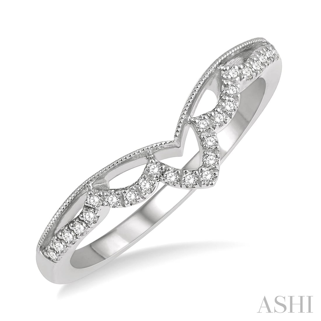 0.13 ctw Diamond Milgrain Chevron 14K White Gold Wedding Band: Timeless and sophisticated, this elegant Chevron ring featuring Natural Diamonds radiates enduring beauty. Securely held in a classic Contour/Chevron Band design, the ring is forged from 2.8 grams of 