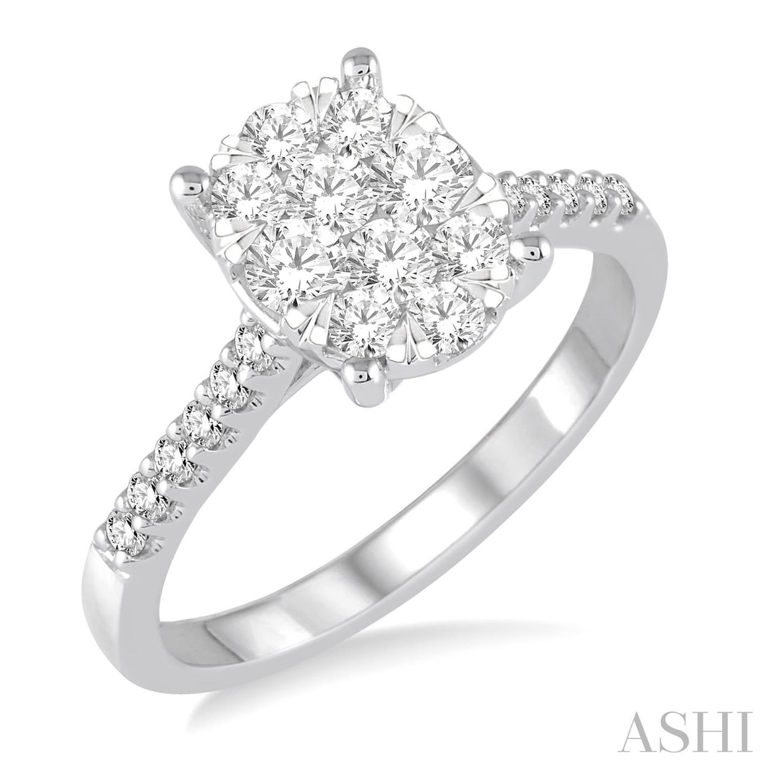 0.78 ctw Oval Cluster White Diamond 14K White Gold Ring: Captured in a moment of brilliance, this magnificent Oval Cluster ring featuring White Diamond speaks to the connoisseur. The gemstones are nestled within a Cluster framework, supported by a substanti