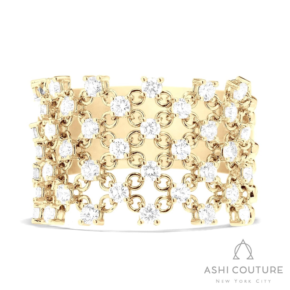 1.01 ctw White Diamond 18K Yellow Gold Wide Silk Ring: Retail Value: $8,175 A testament to superior craftsmanship, this magnificent Silk ring featuring White Diamond is unparalleled. The gemstones are nestled within an Openwork Cluster Band framework, sup