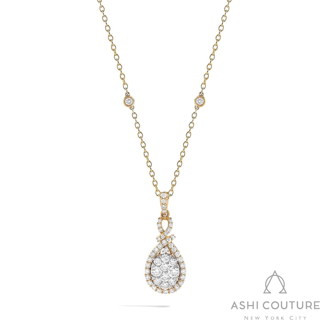 1.28 ctw White Diamond Fiori Intertwined 18K Yellow & White Gold Pendant