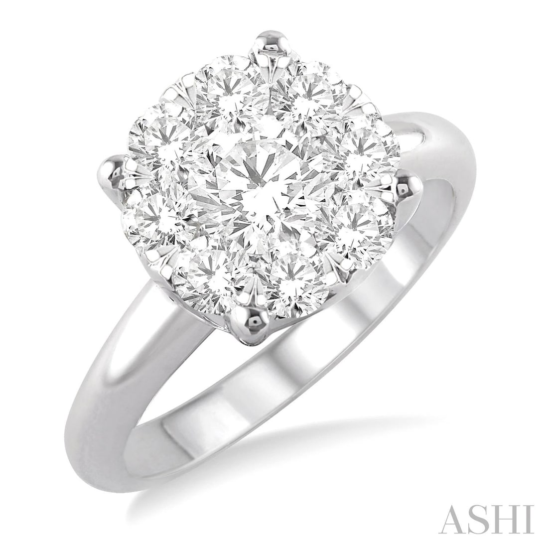 1.50 ctw Diamond Cluster 14K White Gold Ring: Timeless and sophisticated, this elegant Cluster ring featuring White Diamond radiates enduring beauty. Securely held in a classic Cluster design, the ring is forged from 4.45 grams of high-polish 14K