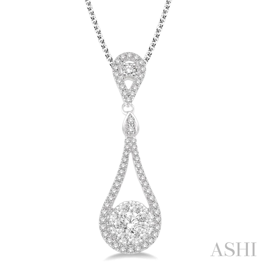 0.8 ctw Diamond Cluster 14K White Gold Pendant with Chain: Defining modern elegance, this stunning Cluster pendant featuring Natural Diamonds captures the essence of style. The gemstones are nestled within a Drop framework, supported by a substantial 2.4 g 14