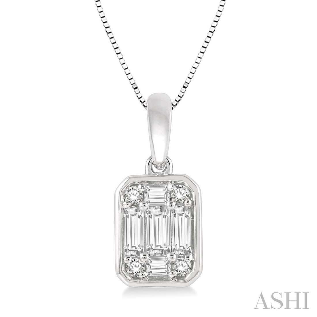 0.34 ctw Baguette Diamond Octagonal 14K White Gold Pendant: Exuding opulence and grace, this breathtaking Octagonal Shape pendant featuring Natural Diamonds is crafted for the distinguished. A detailed Cluster gallery secures the stones, rendered in 0.8 grams 