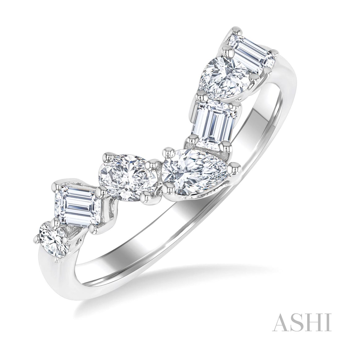 0.83 ctw Mixed Cut Diamond Chevron Band 14K White Gold Ring: Timeless and sophisticated, this elegant Chevron ring featuring White Diamond radiates enduring beauty. The gemstones are nestled within a Chevron framework, supported by a substantial 2.55 grams 14K 