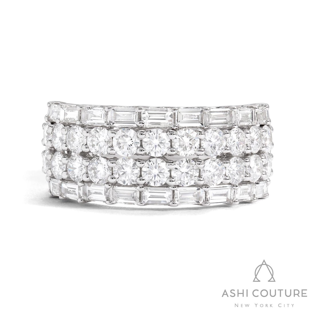 2.14 ctw Baguette & Round Diamond 18k White Gold Band Ring: Retail Value: $13,560 Timeless and sophisticated, this stunning Duchess Baguette band ring featuring Natural Diamonds radiates enduring beauty. Showcasing the gems in a Multi-Row Band arrangement, the