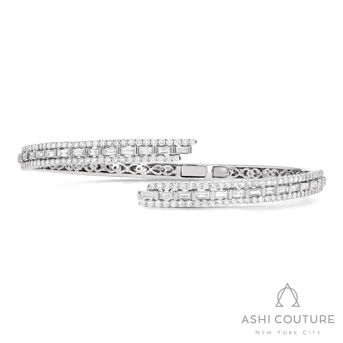 3.08 ctw Baguette and Round Diamond 18K White Gold Bangle Bracelet (1 of 2)