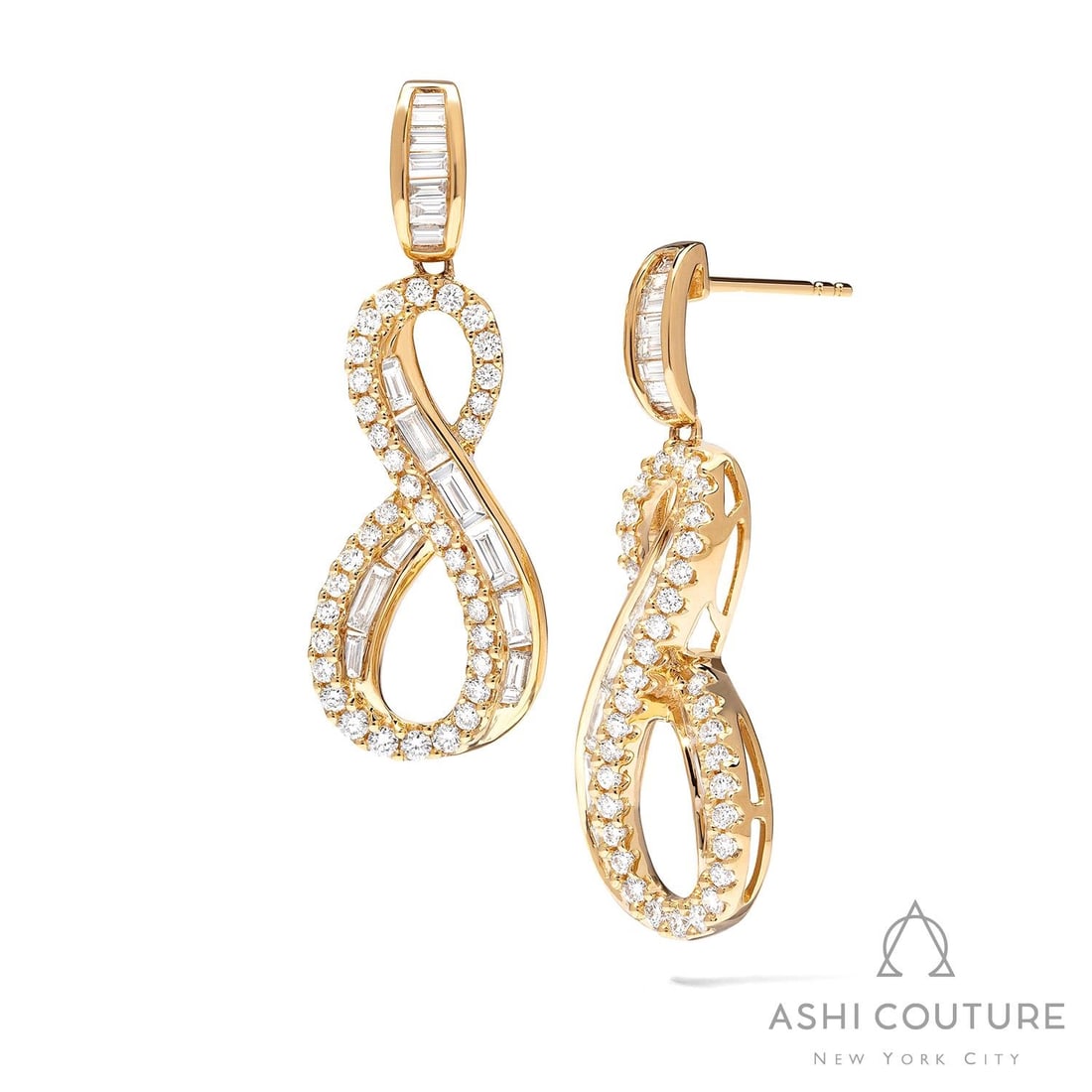 1.69 ctw Diamond Infinity Drop 18K Yellow Gold Earrings: Exuding opulence and grace, this breathtaking Infinity pair of earrings featuring Natural White Diamonds is crafted for the distinguished. A detailed Drop gallery secures the stones, rendered in 6.75 