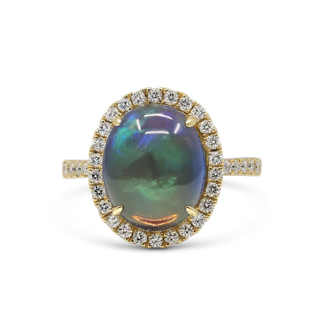 3.17ct Oval Opal and 0.52ctw Diamond 14K Yellow Gold Ring (1 of 3)