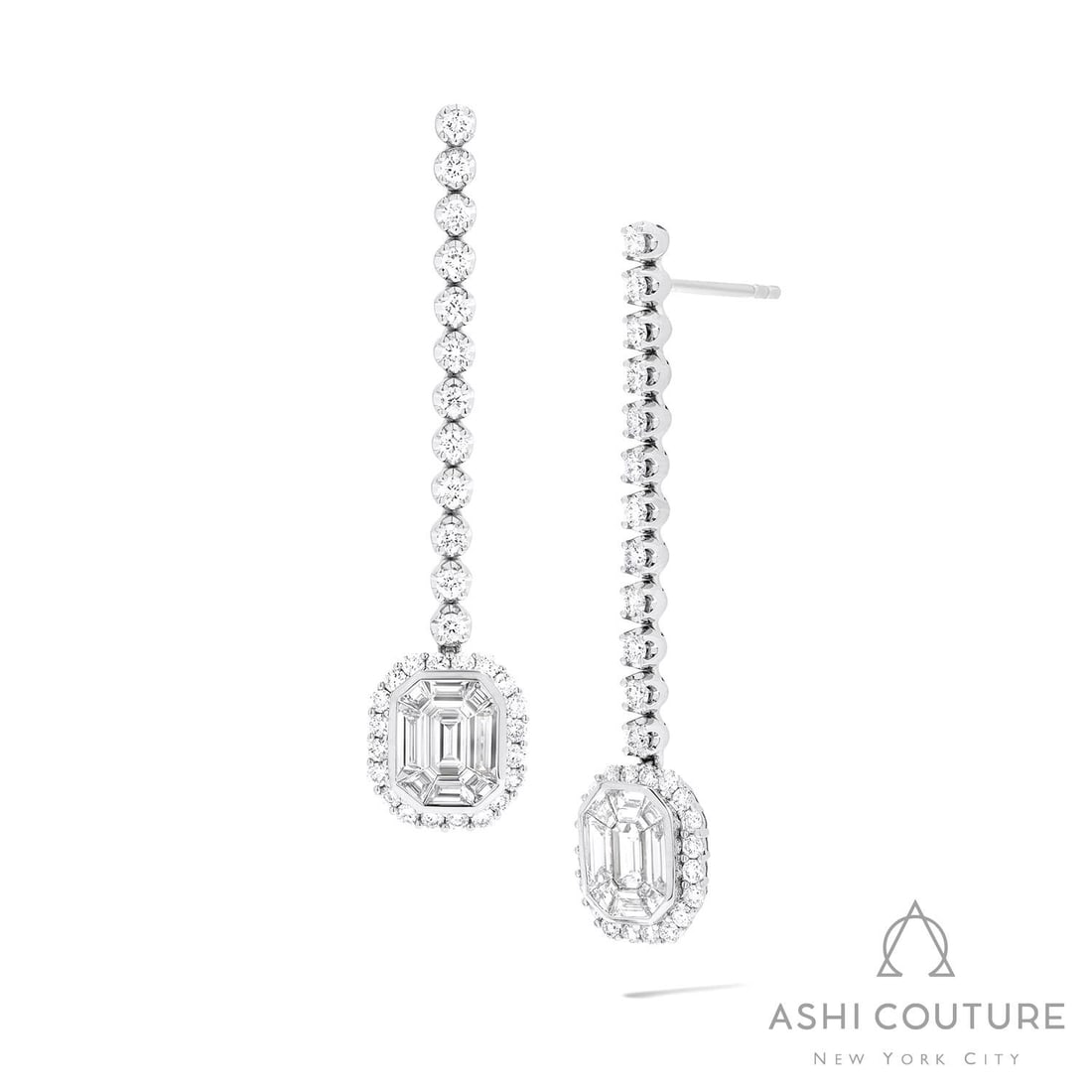 2.20 ctw White Diamond Empress Mosaic 18K White Gold Drop Earrings: Captured in a moment of brilliance, this breathtaking Empress Mosaic pair of earrings featuring White Diamond speaks to the connoisseur. The gemstones are nestled within a Halo framework, supported by