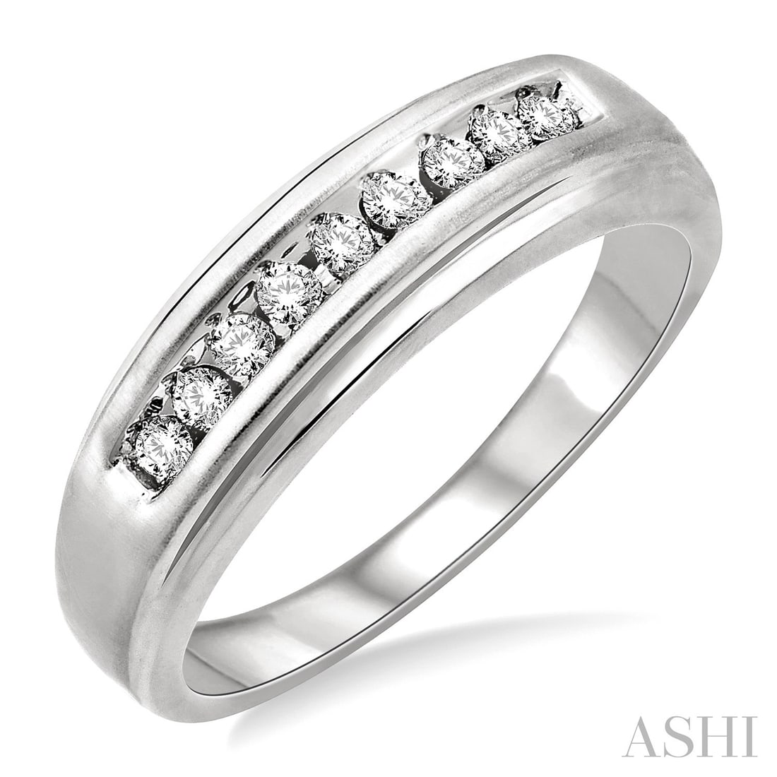 0.15 ctw Round Diamond Men's 14K White Gold Ring: A testament to superior craftsmanship, this magnificent Channel Men's ring featuring White Diamond is unparalleled. A detailed Channel gallery secures the stones, rendered in 3.4 grams of lustrous 14K