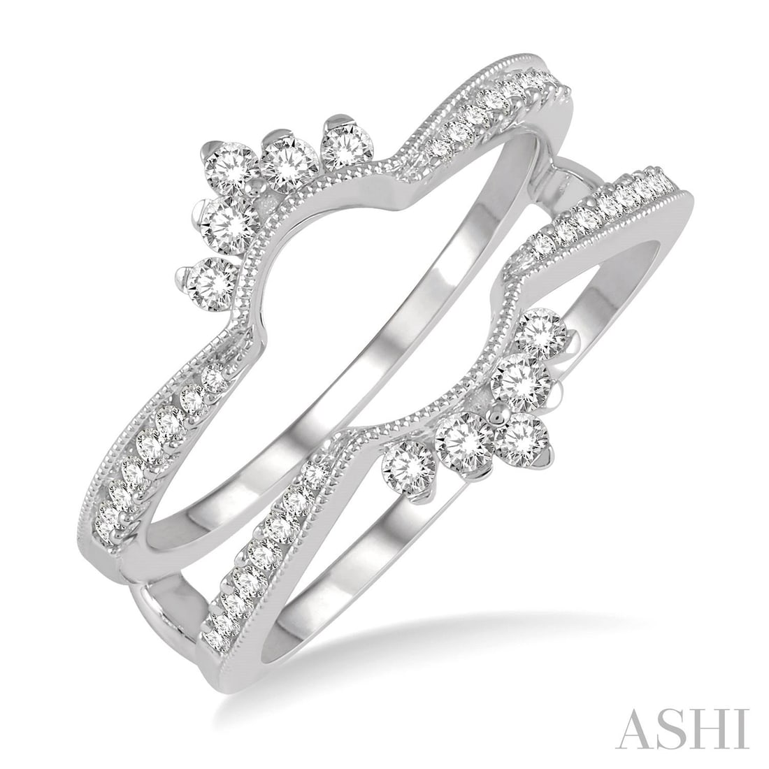 0.37 ctw Curved Diamond Insert Ring 14K White Gold: Timeless and sophisticated, this elegant Curved Center ring featuring White Diamond radiates enduring beauty. Expertly mounted in a Ring Enhancer/Insert setting, the ring is crafted in 3.9 grams of so