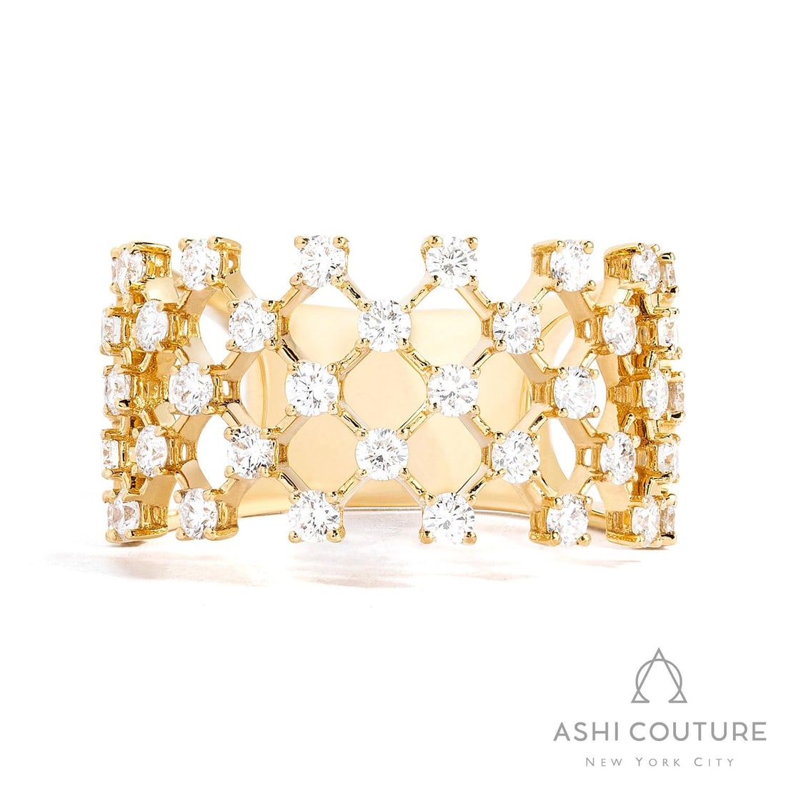 1.05 ctw White Diamond Silk Band 18K Yellow Gold Ring: An exquisite masterpiece of haute joaillerie, this magnificent Silk ring featuring White Diamond is a true treasure. Showcasing the gems in a Cluster arrangement, the ring consists of 4.75 g of 18K Ye