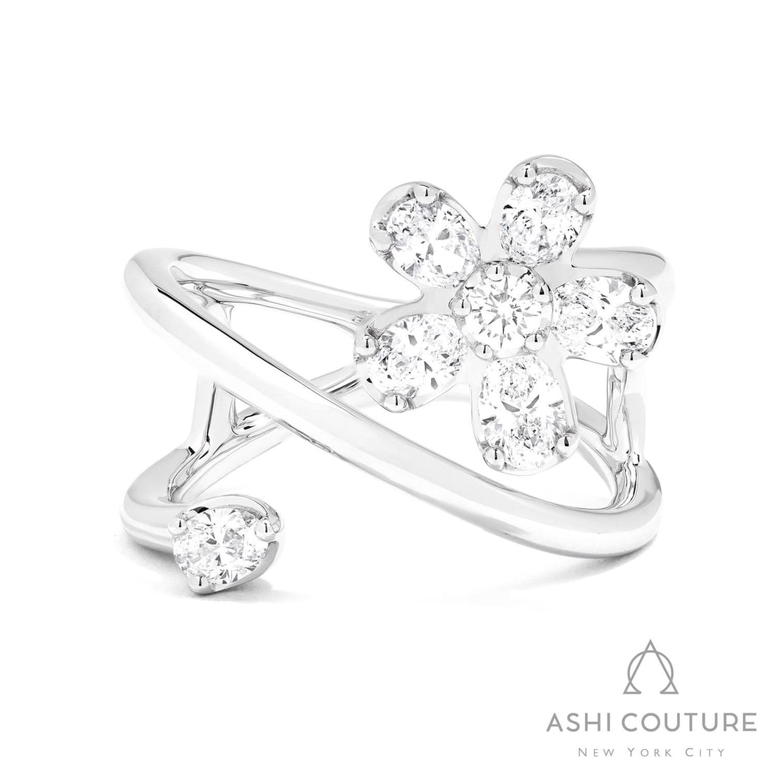 1.15 ctw Floating Flower Paradox Diamond 18K White Gold Ring: A testament to superior craftsmanship, this breathtaking Floating Flower Paradox ring featuring White Diamond is unparalleled. Showcasing the gems in a Cluster arrangement, the ring consists of 8.3 gr
